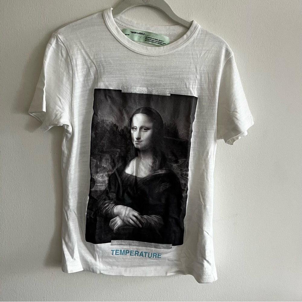 OFF-WHITE Mona Lisa Temperature T-shirt men’s size XXS small rip on top in back - Picture 2 of 10